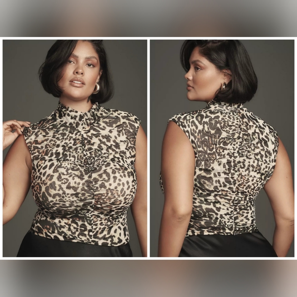 AFRM x Anthropologie Power Mesh Jolie Leopard Print Sleeveless Top